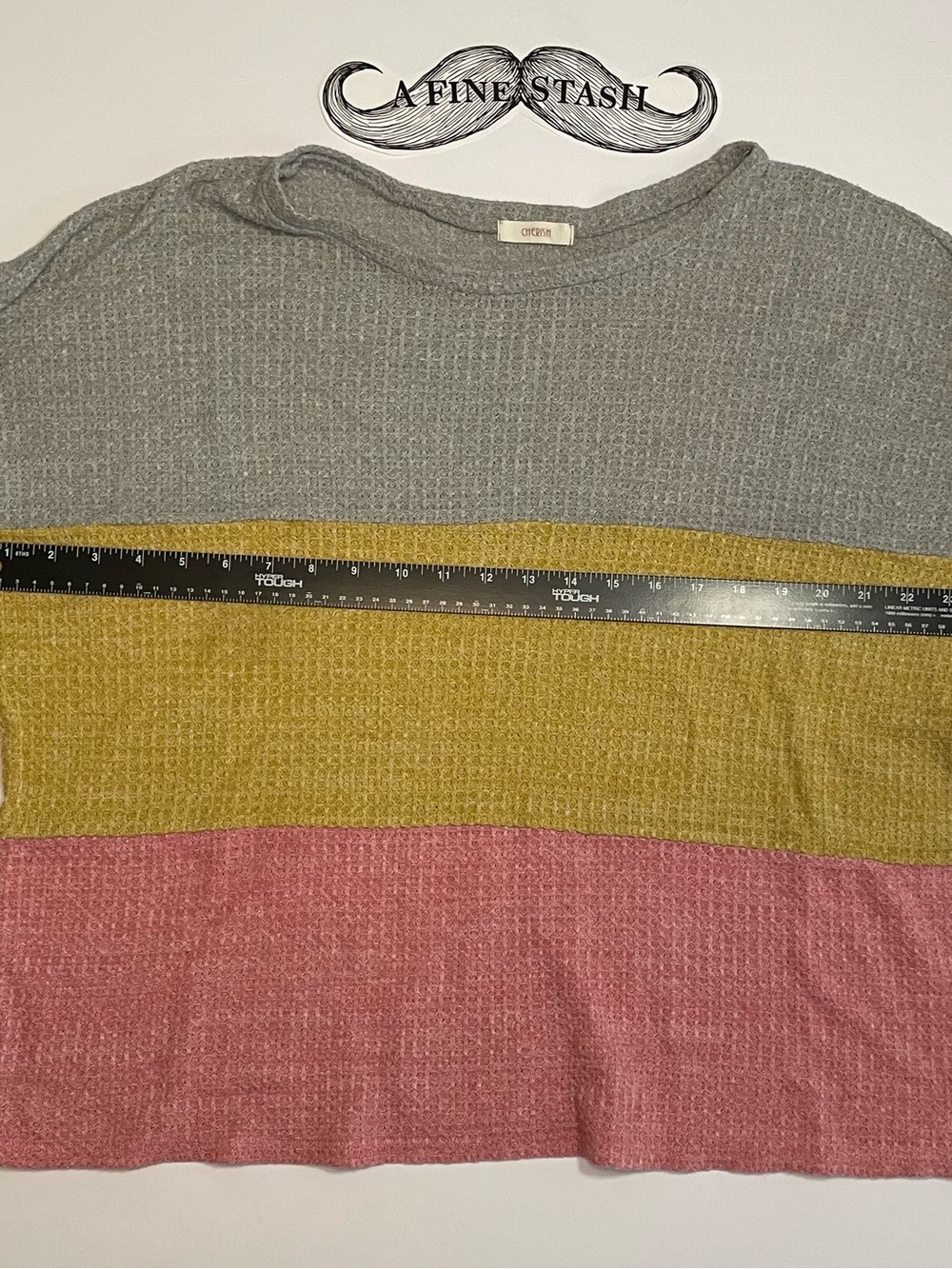 Cherish Waffle Knit Color Block Top Gray Mustard Pink Thermal Pullover Blouse L